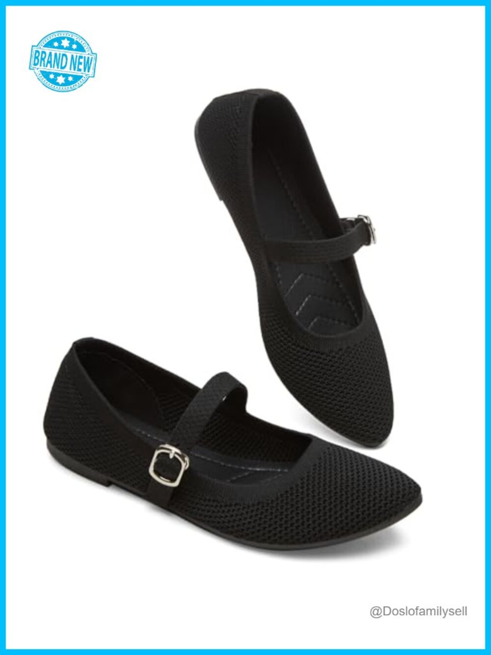 Women's Mary Jane Flats Buckle Strap Pointed Toe Knit Dress Shoes